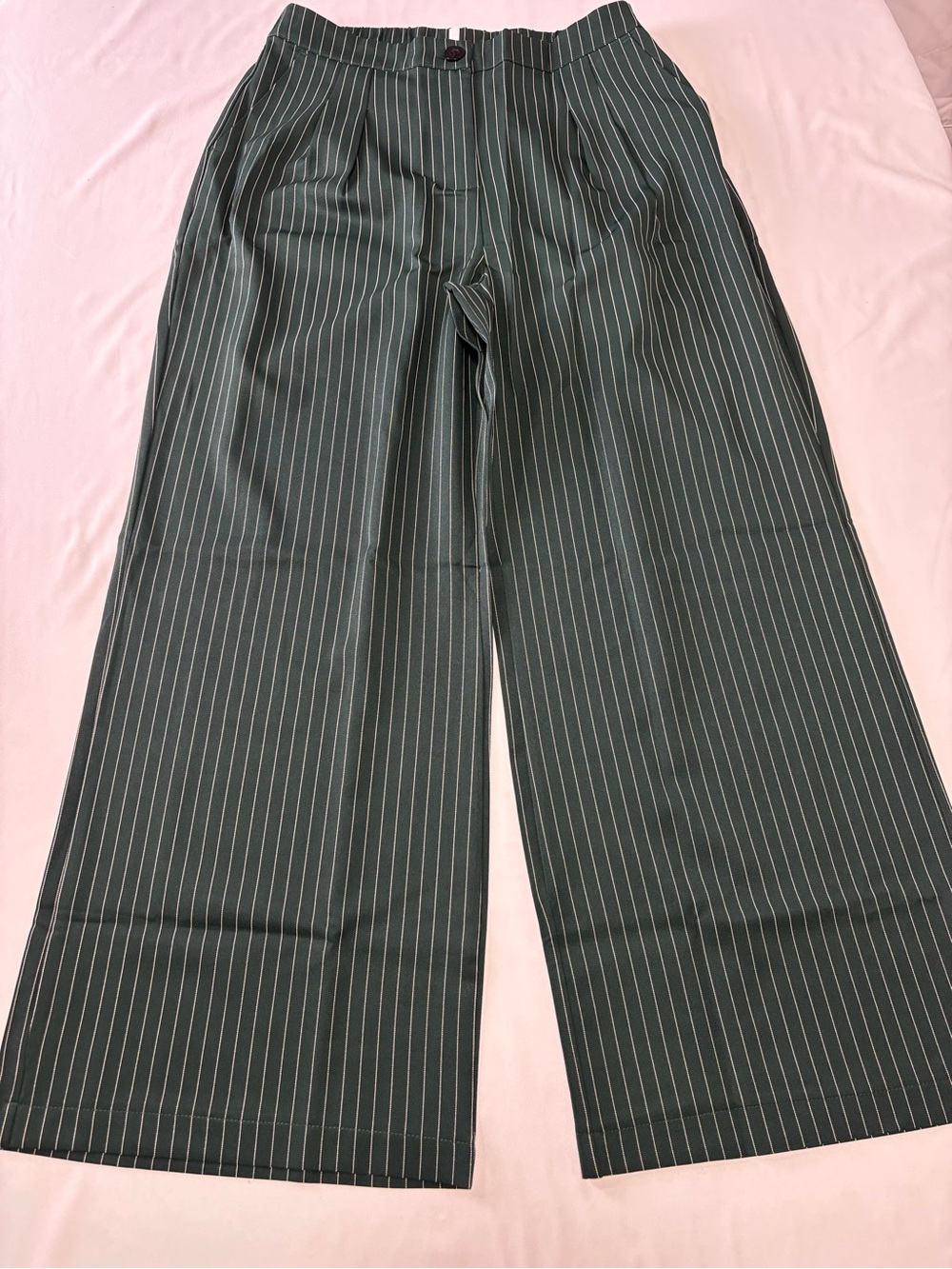 HALARA Dark Green Pinstripe Wide Leg Trousers